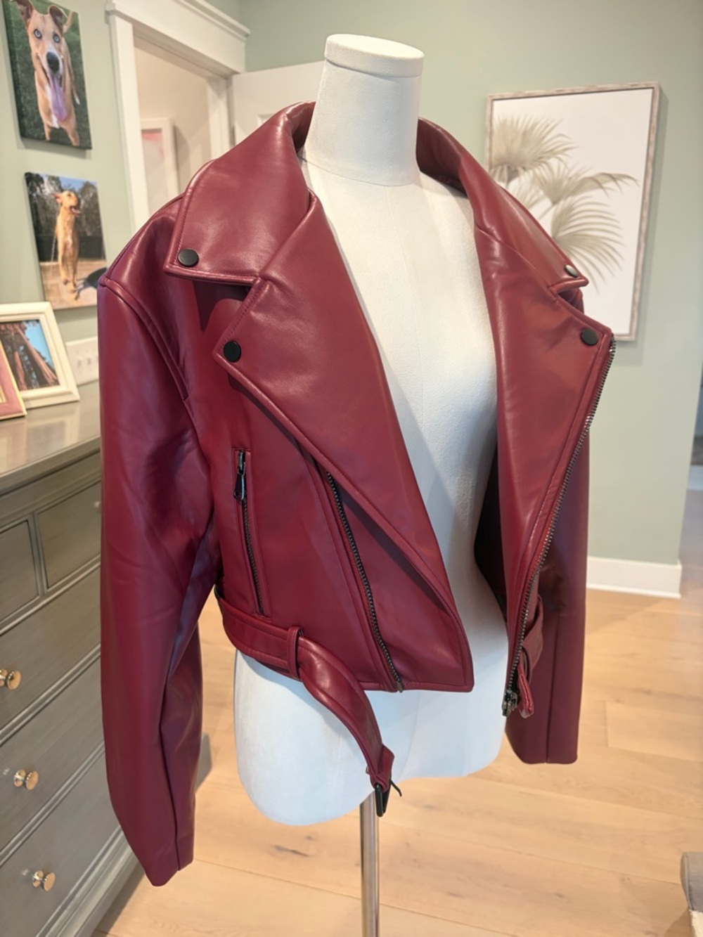 Lioness Burgundy Faux Leather Moto Jacket